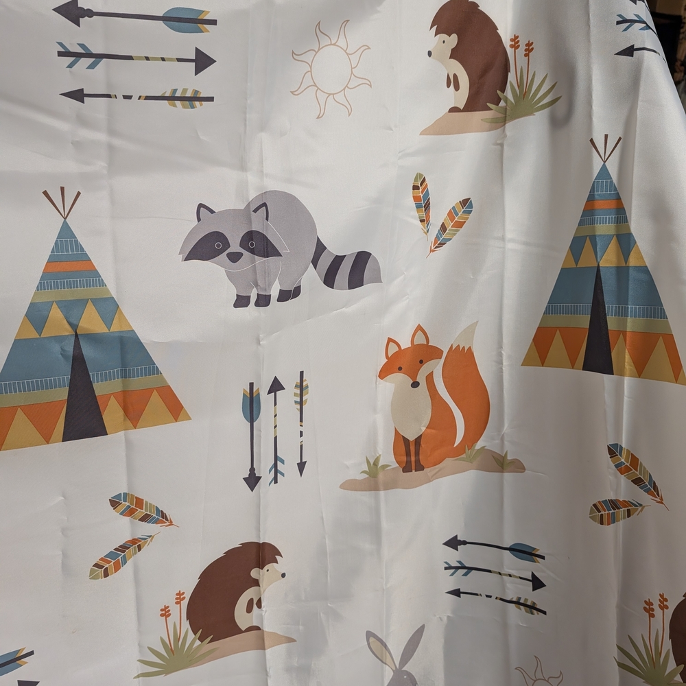 Woodland Creatures Shower Curtain With Fox And Raccoon Hooks